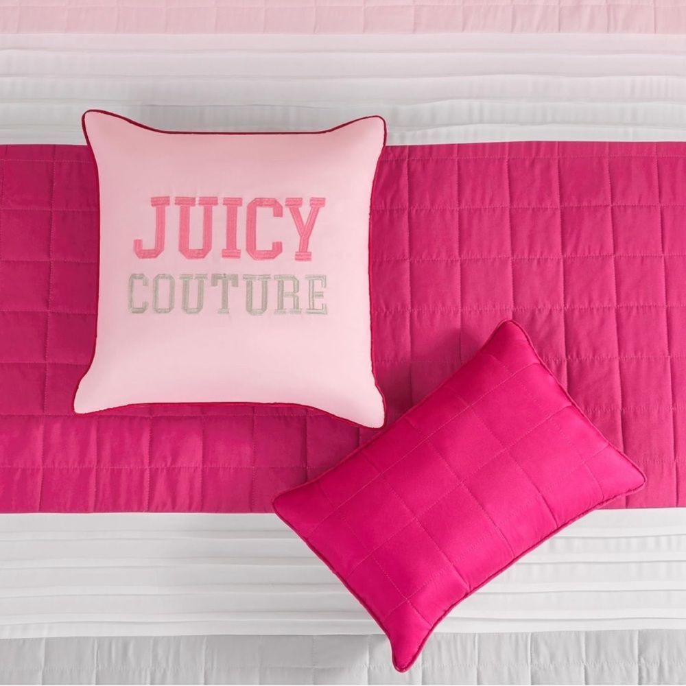 **SOLD** Juicy Couture Home 5PC Pink Gray Color Block Striped Comforter Bed Set - Picture 6 of 16